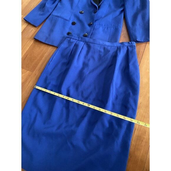 Vintage Saville Suit Womens Skirt Set Blue Wool Blend 12 Double Breasted - Picture 7 of 10